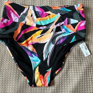 🍉 Penningtons Black and Pink High-Waisted Bikini Swim Bottoms